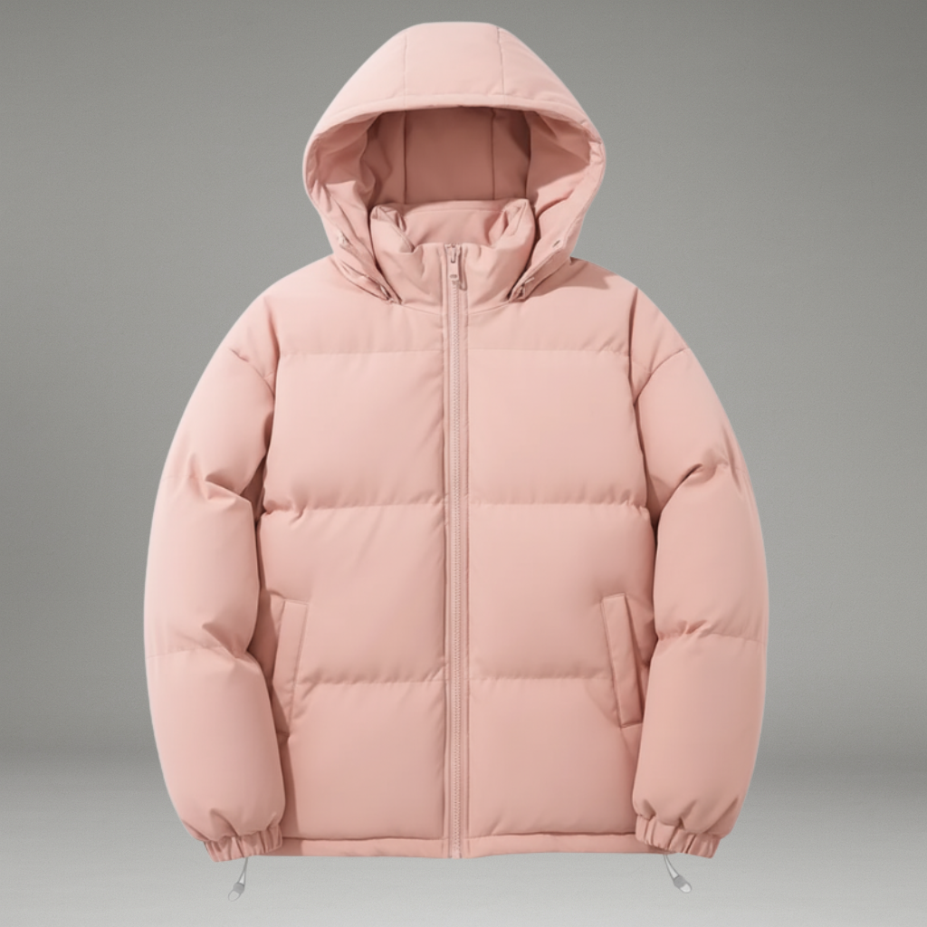 Women’s Puffer Jacket with Hood and Zip Closure
