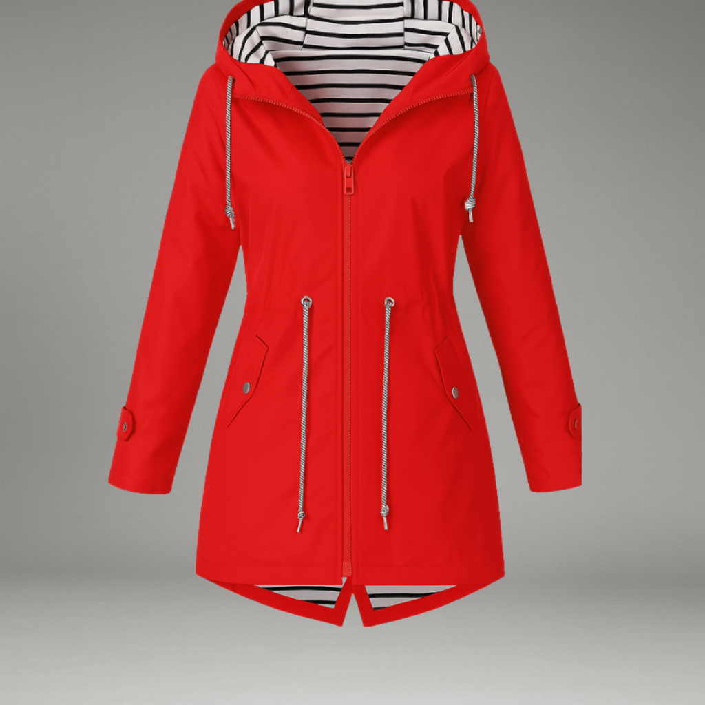 Women’s Rain Jacket with Zip and Snap Closure and Adjustable Hood