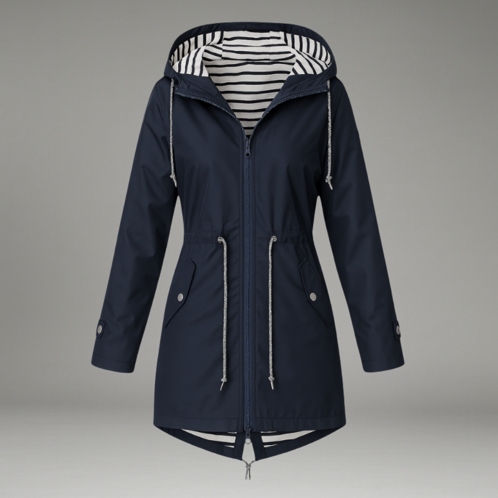 Women’s Rain Jacket with Zip and Snap Closure and Adjustable Hood