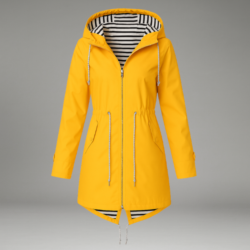 Women’s Rain Jacket with Zip and Snap Closure and Adjustable Hood