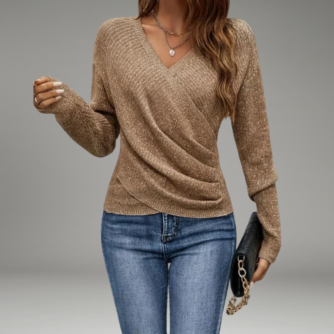 Women’s V-Neck Wrap Top with Front Overlap and Side Tie