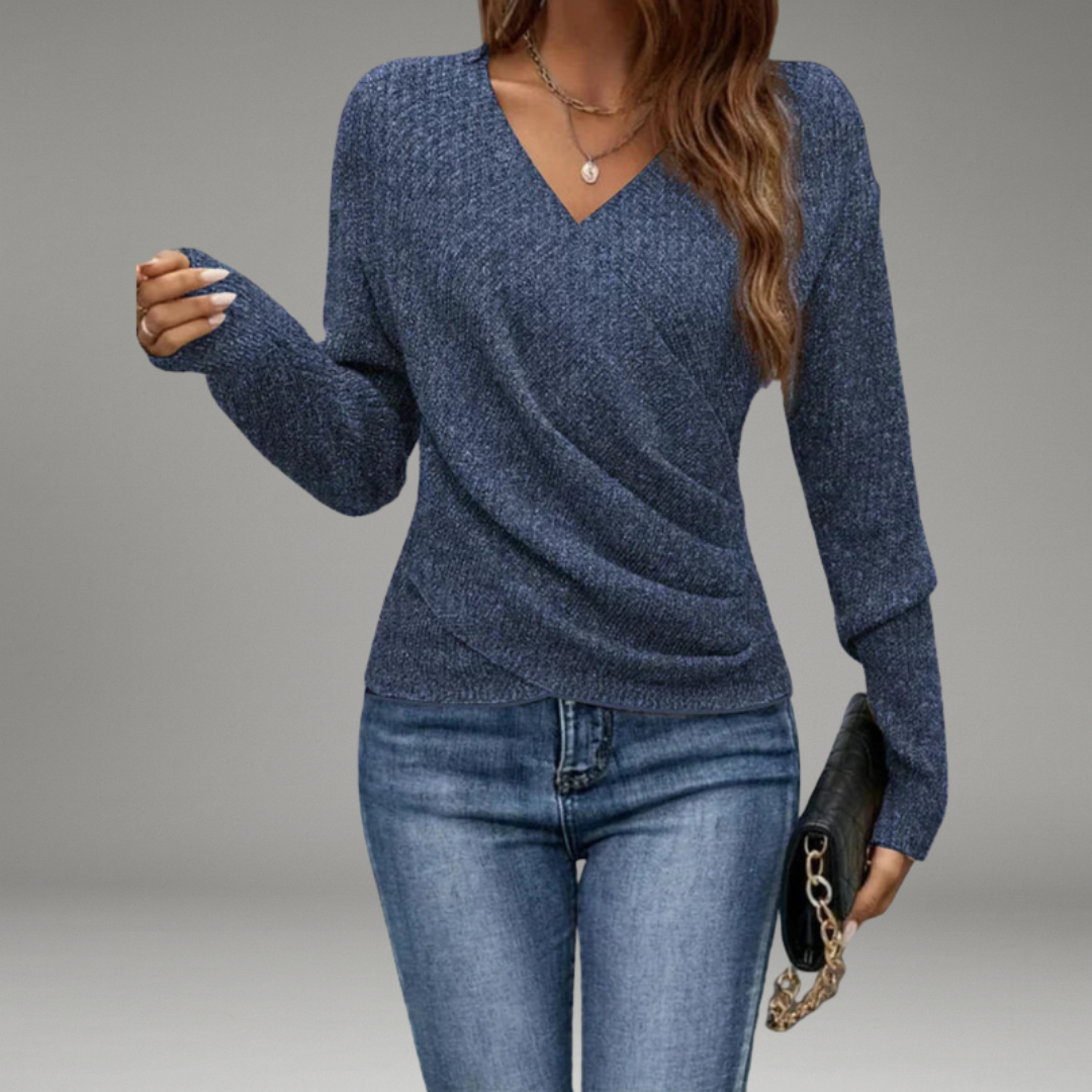 Women’s V-Neck Wrap Top with Front Overlap and Side Tie