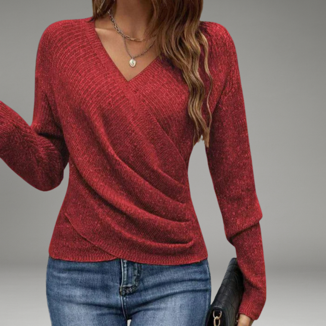 Women’s V-Neck Wrap Top with Front Overlap and Side Tie