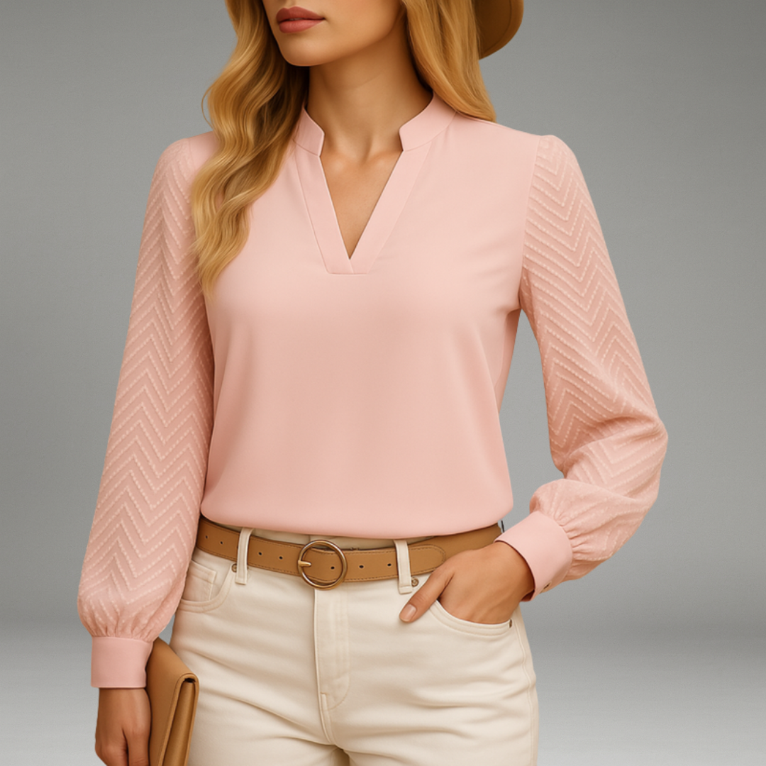 Women’s V-Neck Top with Neckline Detail and Straight Hem