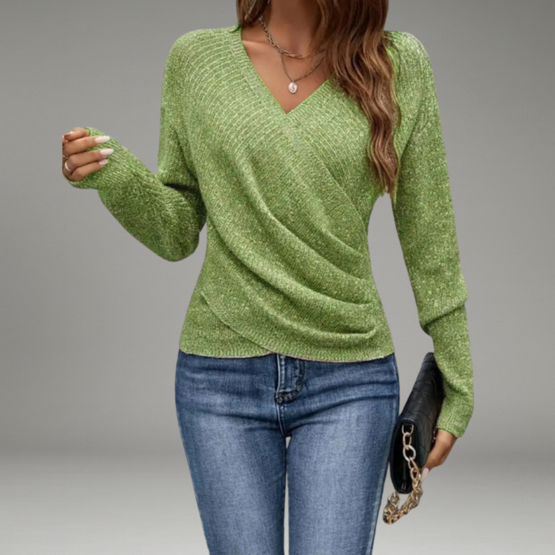 Women’s V-Neck Wrap Top with Front Overlap and Side Tie