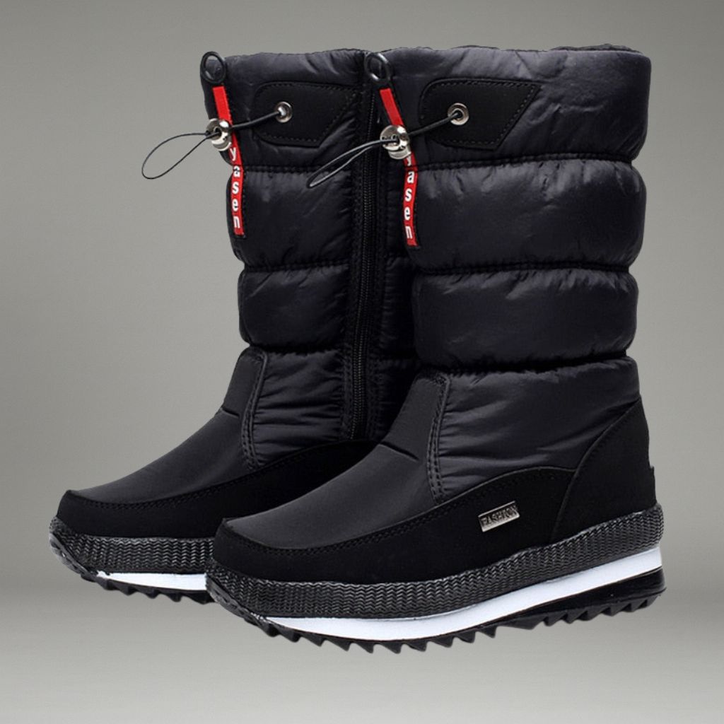 Women’s Winter Boots with Drawstring Closure and Patterned Sole