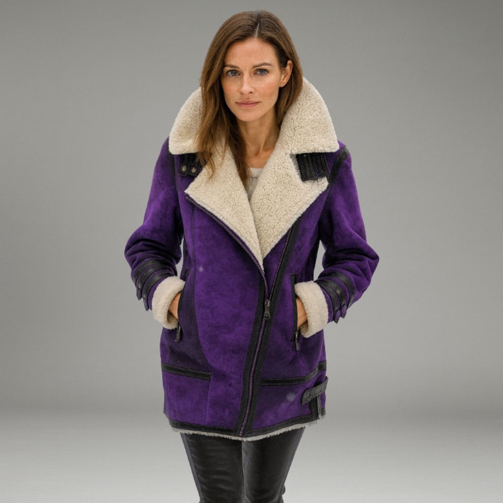 Women’s Winter Jacket with Shearling Collar and Zip Closure