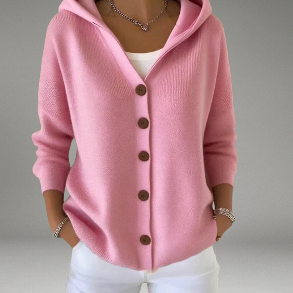 Women’s Cardigan with Hood and Front Button Closure