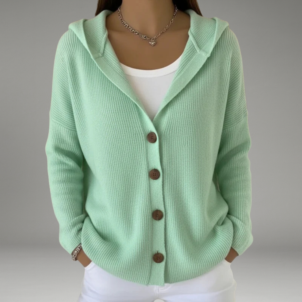 Women’s Cardigan with Hood and Front Button Closure