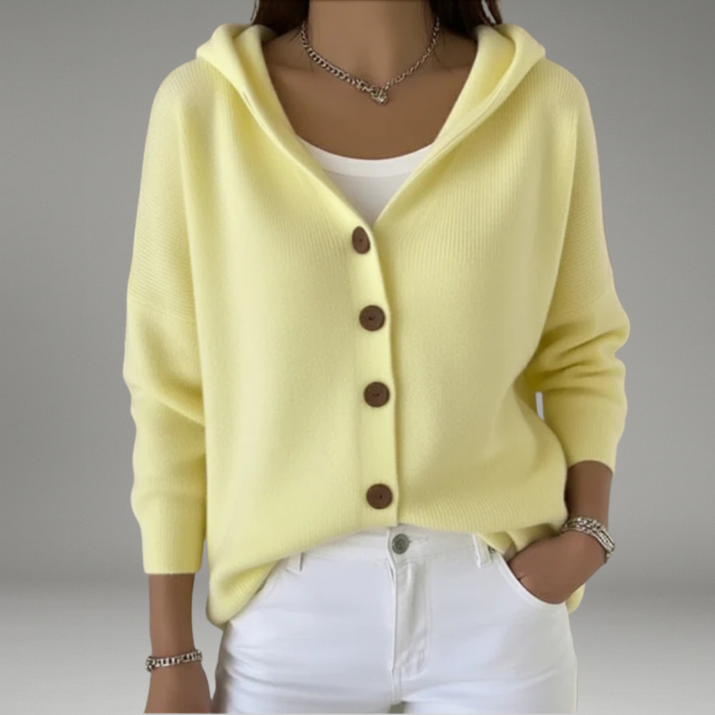 Women’s Cardigan with Hood and Front Button Closure