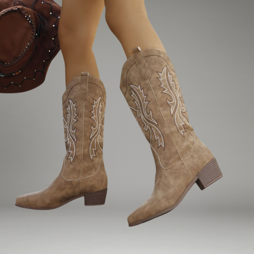 Women’s Cowboy Ankle Boots with Pointed Toe and Stacked Heel
