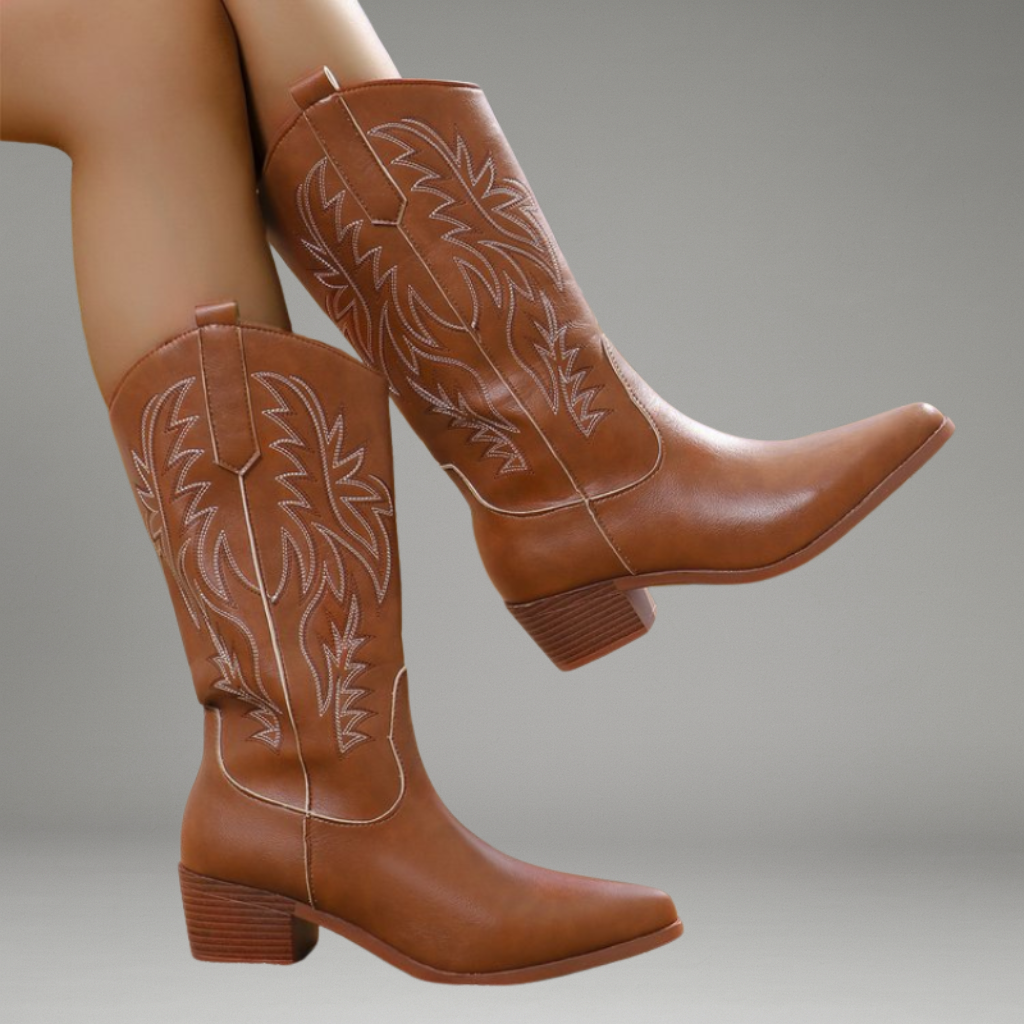 Women’s Cowboy Ankle Boots with Pointed Toe and Stacked Heel