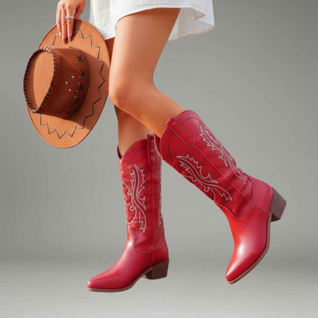 Women’s Cowboy Ankle Boots with Pointed Toe and Stacked Heel
