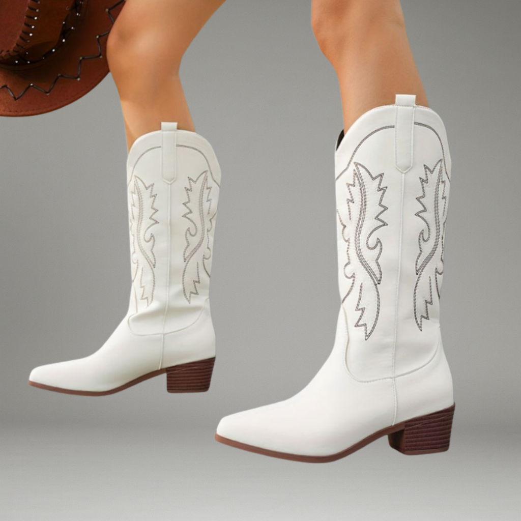 Women’s Cowboy Ankle Boots with Pointed Toe and Stacked Heel