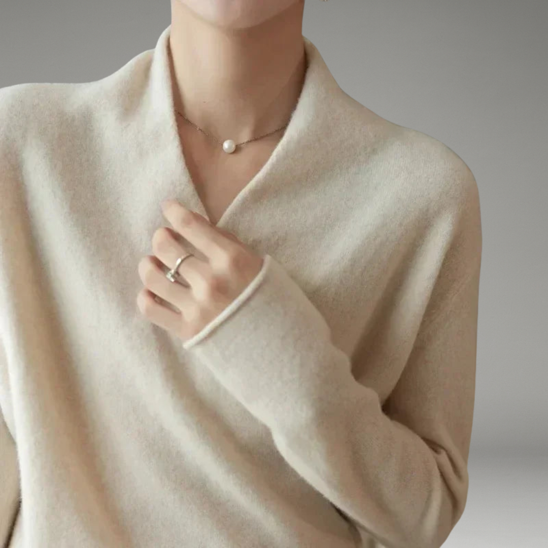 Women’s Knit Jumper with Wrap Neckline and Long Sleeves