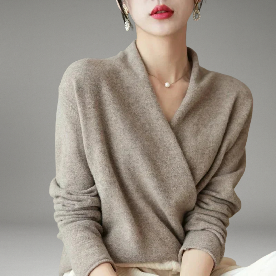 Women’s Knit Jumper with Wrap Neckline and Long Sleeves