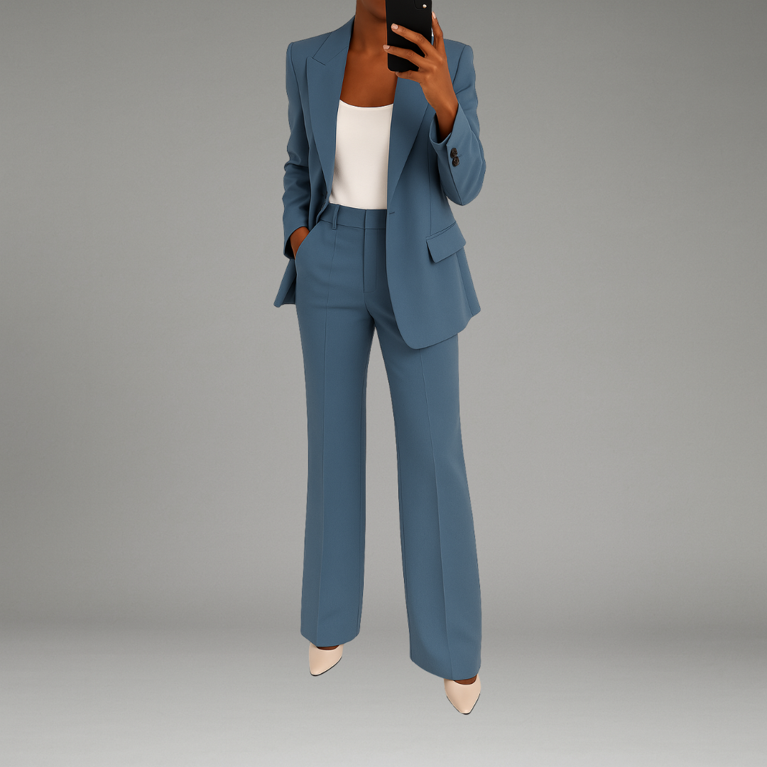 Women’s Suit Set with Button-Front Blazer and Waistband Trousers