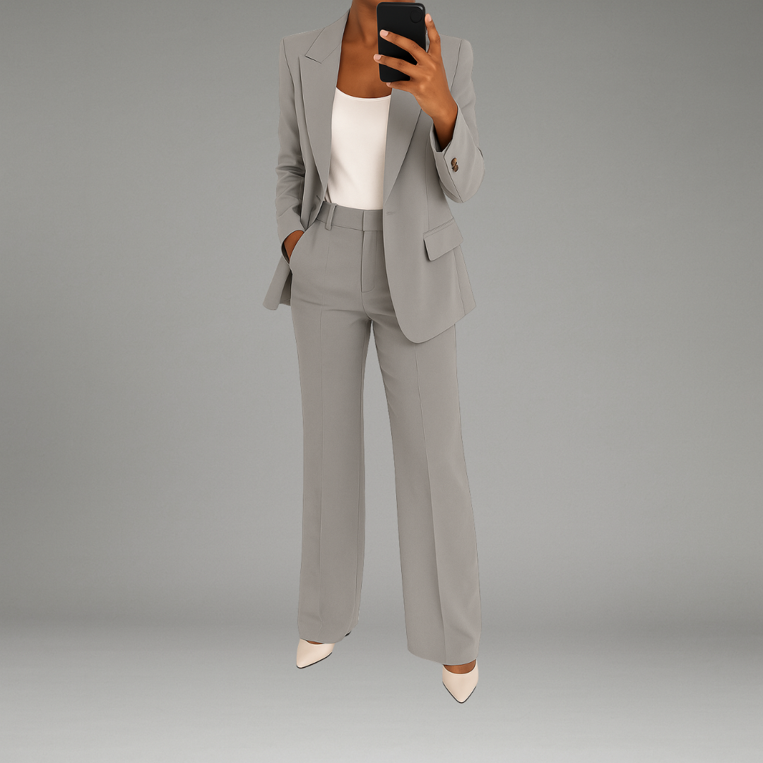 Women’s Suit Set with Button-Front Blazer and Waistband Trousers