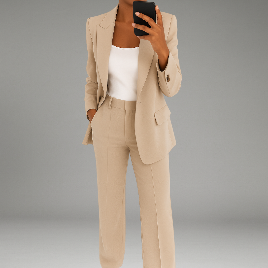 Women’s Suit Set with Button-Front Blazer and Waistband Trousers