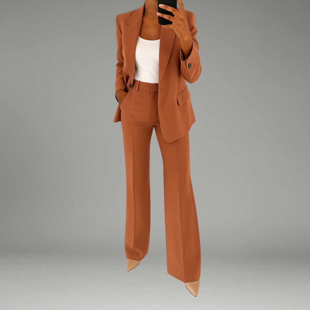 Women’s Suit Set with Button-Front Blazer and Waistband Trousers