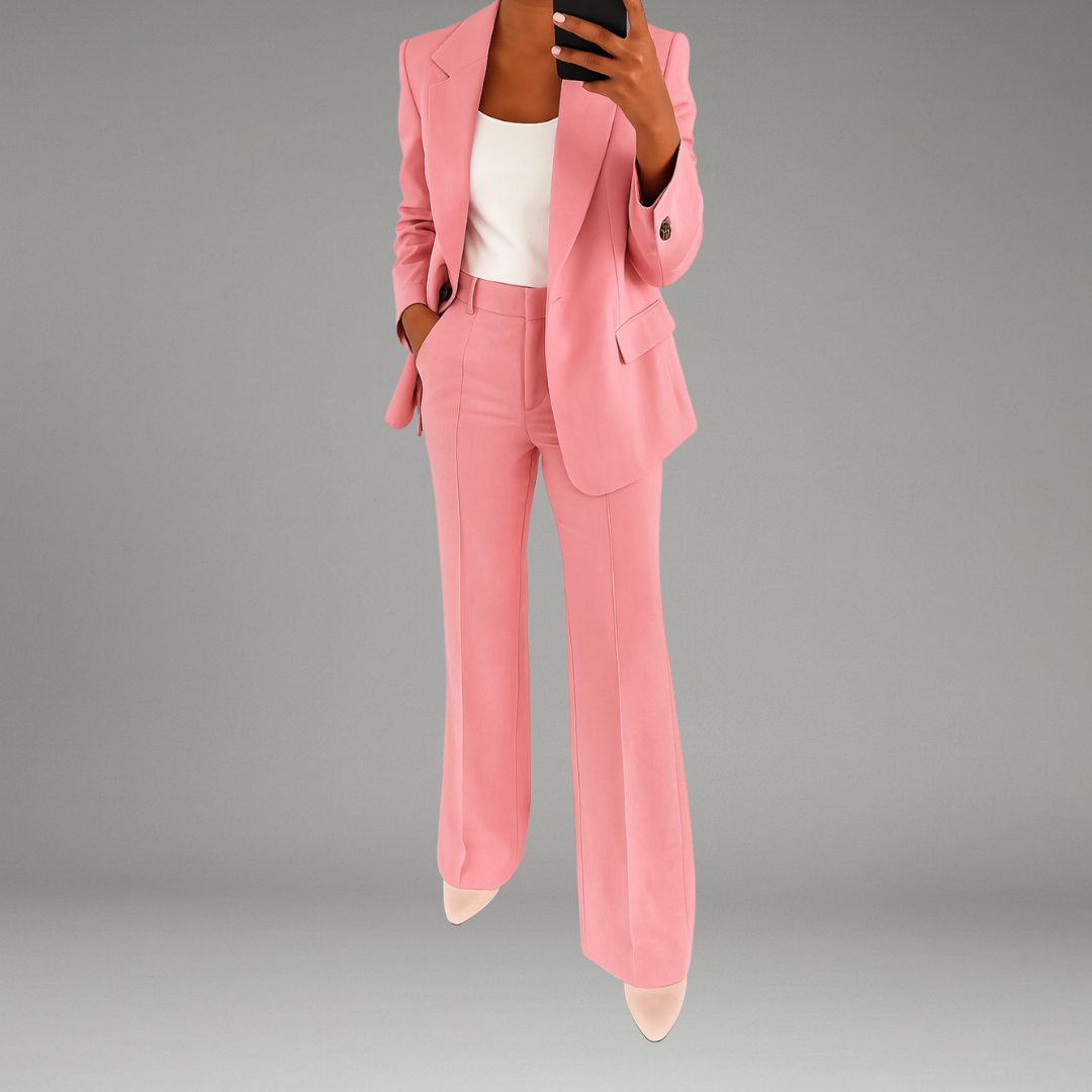 Women’s Suit Set with Button-Front Blazer and Waistband Trousers