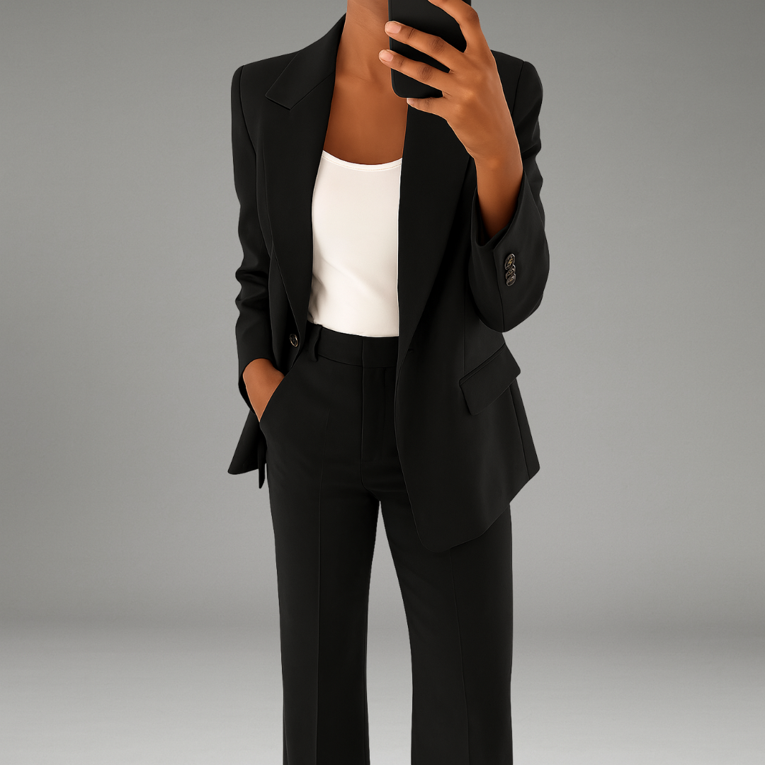 Women’s Suit Set with Button-Front Blazer and Waistband Trousers
