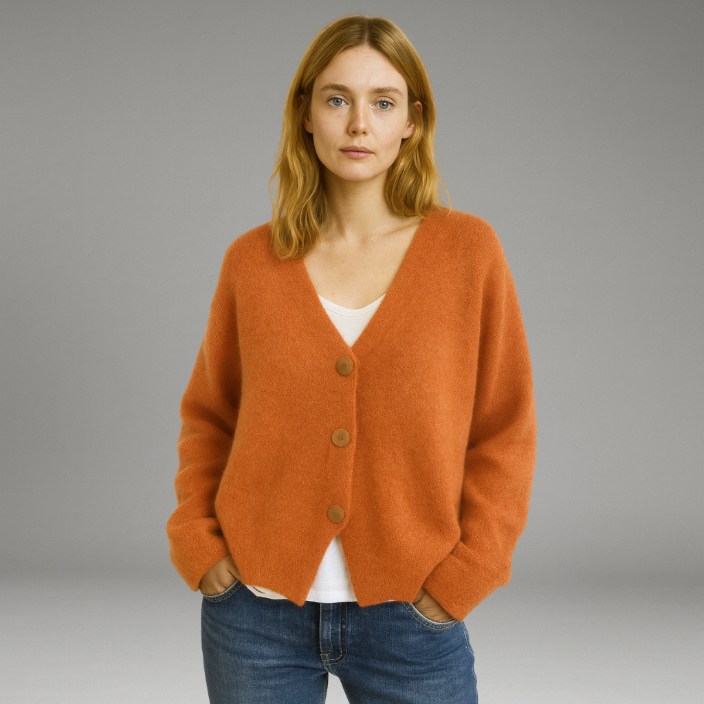 Women’s Cardigan with V-Neck and Button-Front Closure