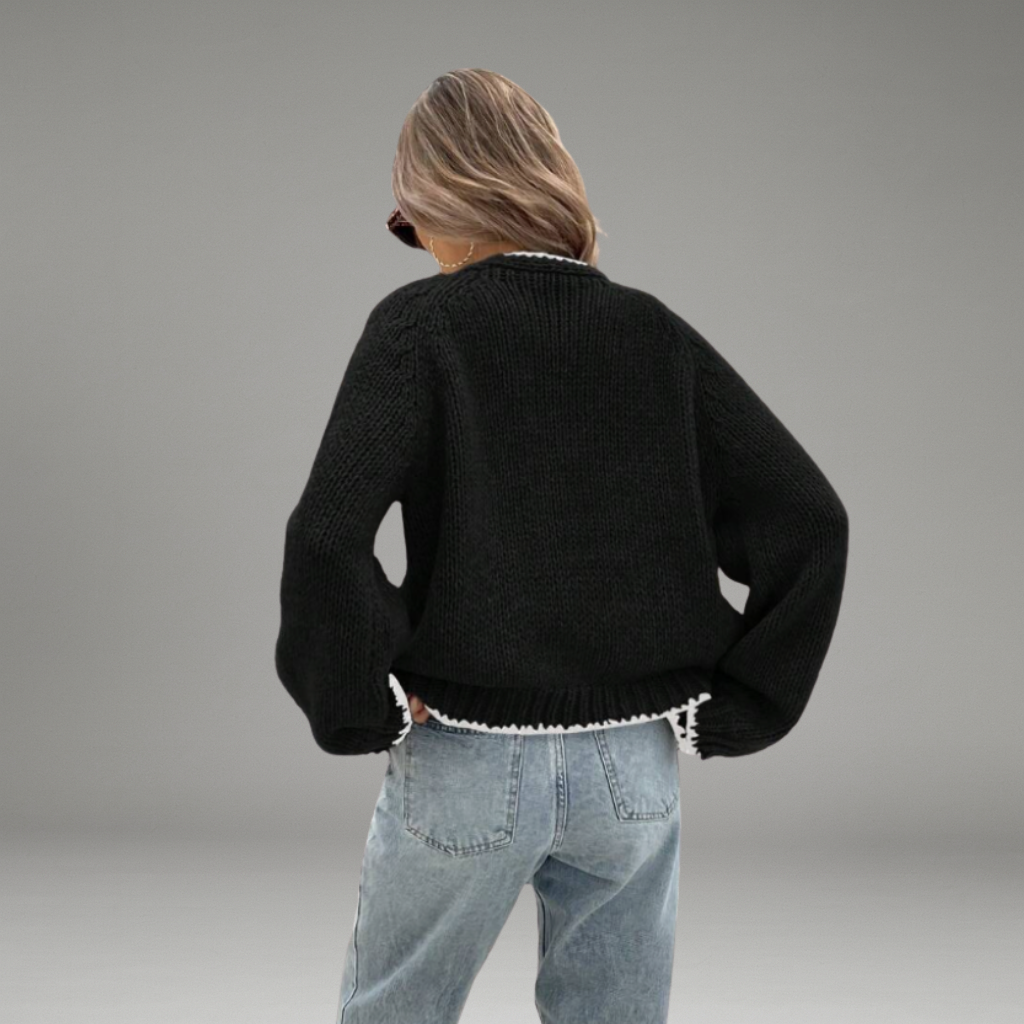 Women’s Cropped Cardigan with Tie Closure and Contrast Trim