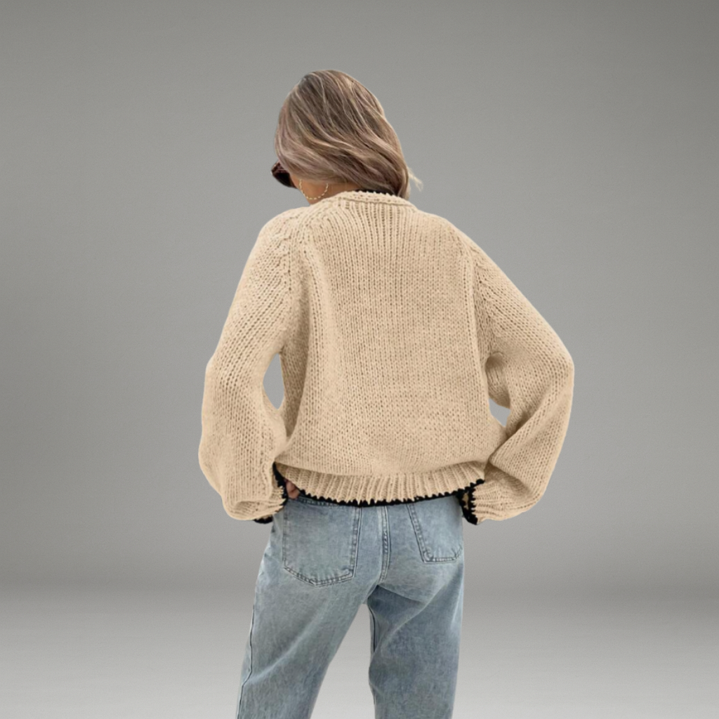 Women’s Cropped Cardigan with Tie Closure and Contrast Trim