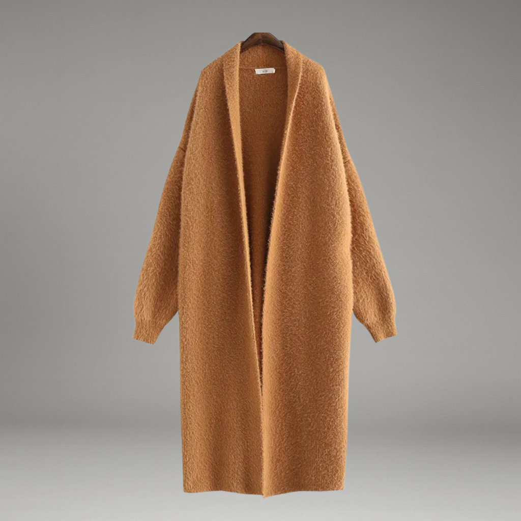 Women’s Hooded Midi Cardigan with Open Front and Long Sleeves