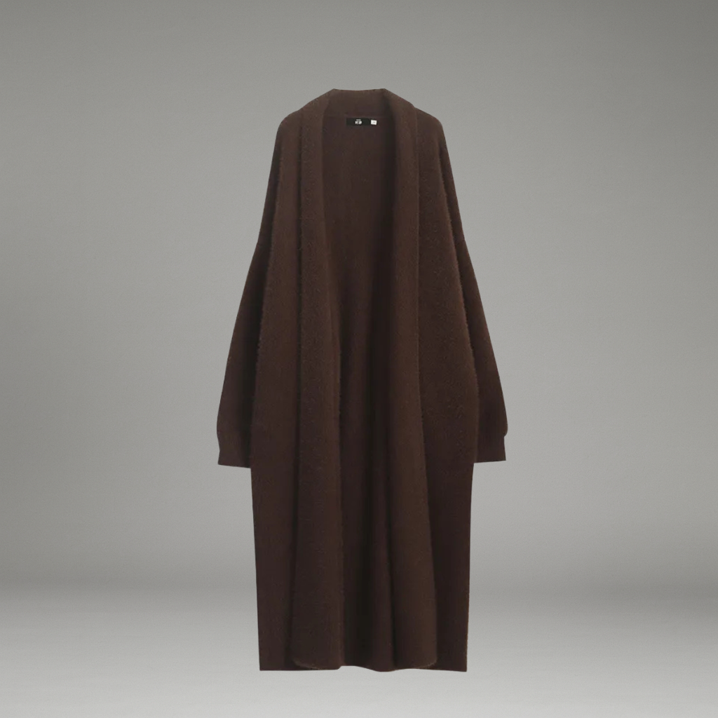 Women’s Hooded Midi Cardigan with Open Front and Long Sleeves