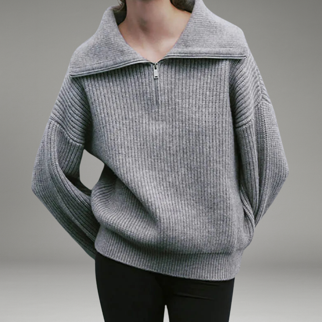 Women’s Jumper with Wide Collar and Chest Zipper