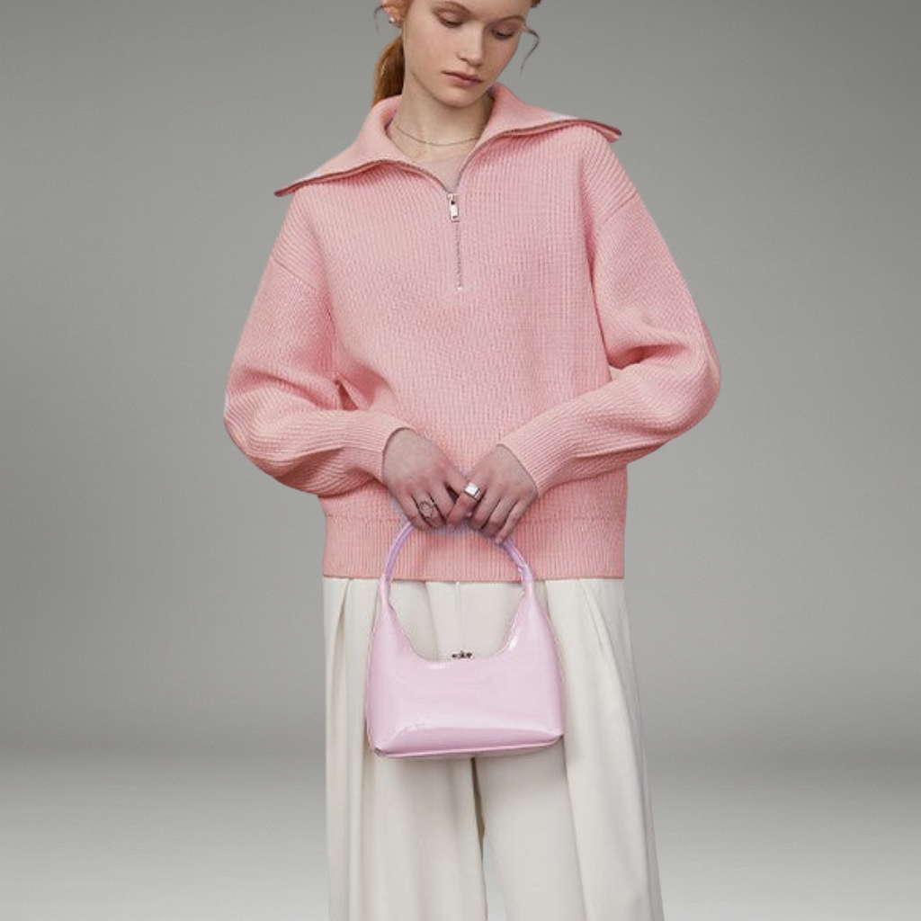 Women’s Jumper with Wide Collar and Chest Zipper