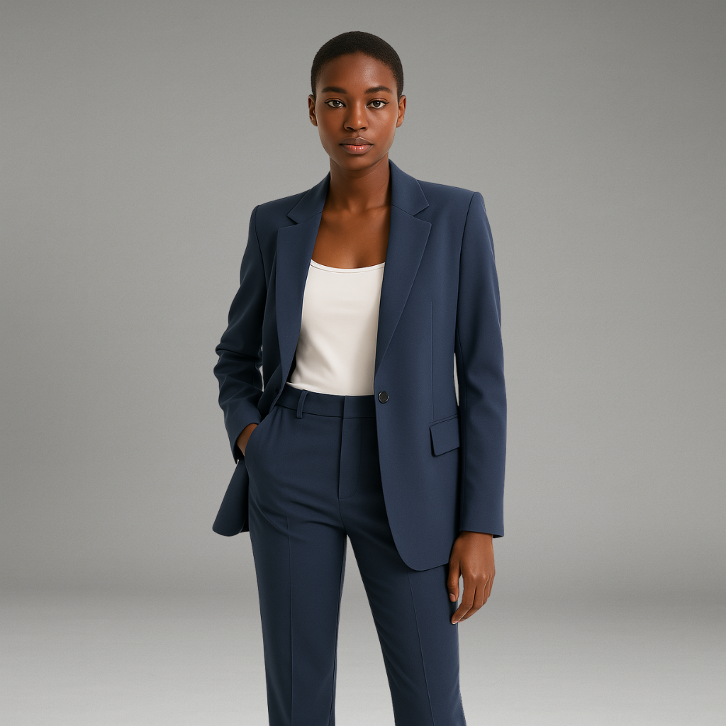 Women’s Trouser Suit with Single-Button Blazer and Straight-Leg Trousers