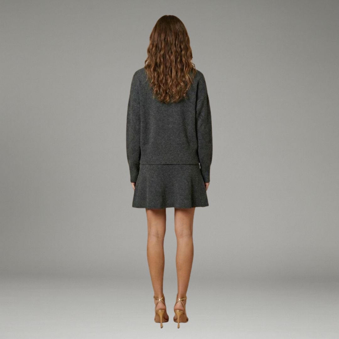 Women’s Two-Piece Set with Long Sleeve Sweater and Waistband Skirt