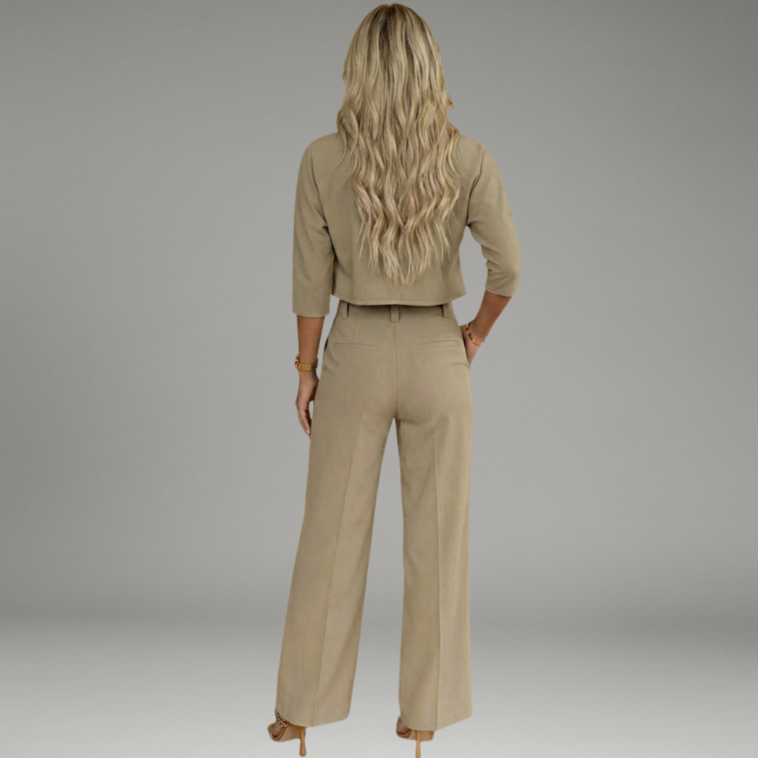 Women’s Two-Piece Set with Long Sleeve Top and High-Waist Trousers