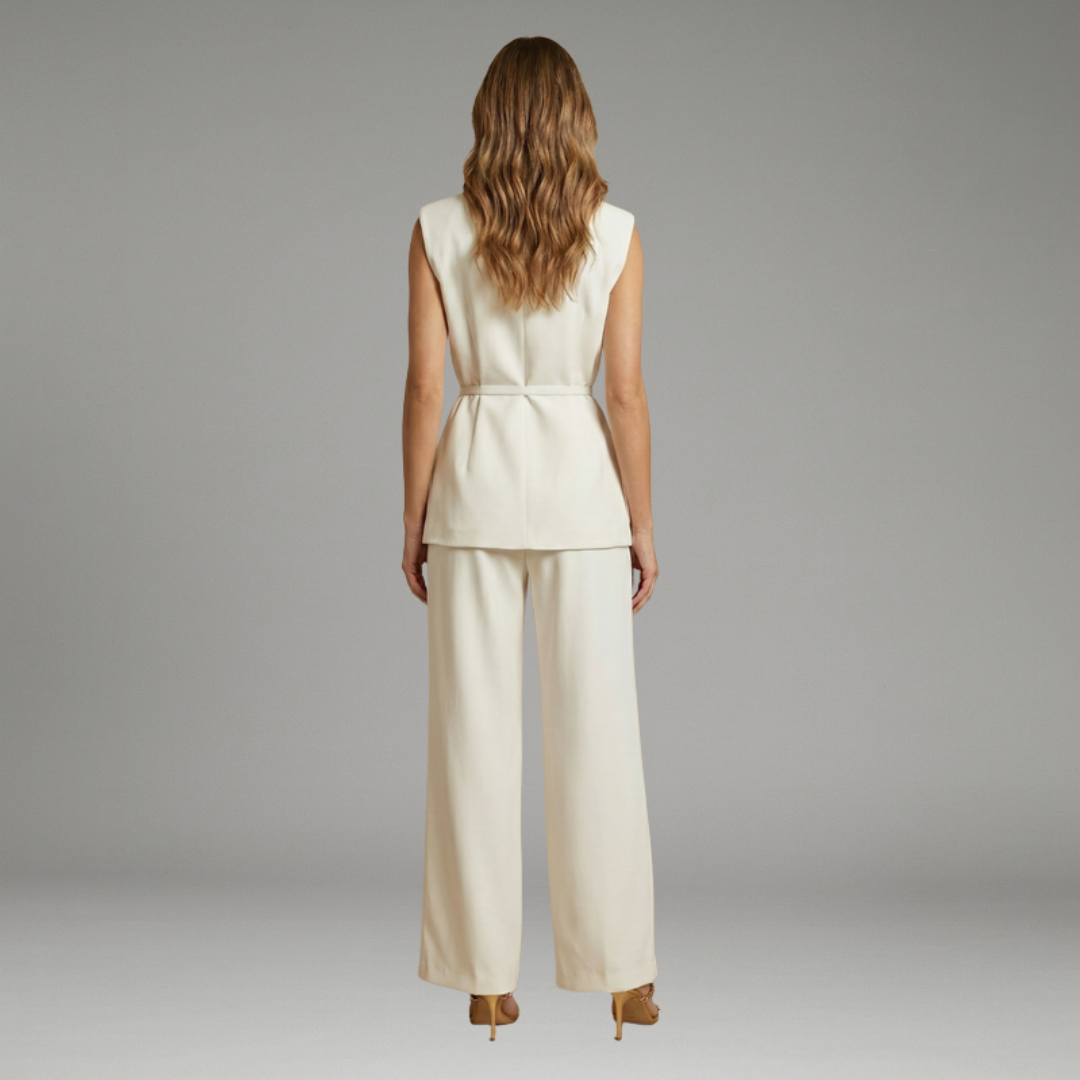 Women’s Two-Piece Set with Sleeveless Top and Full-Length Trousers