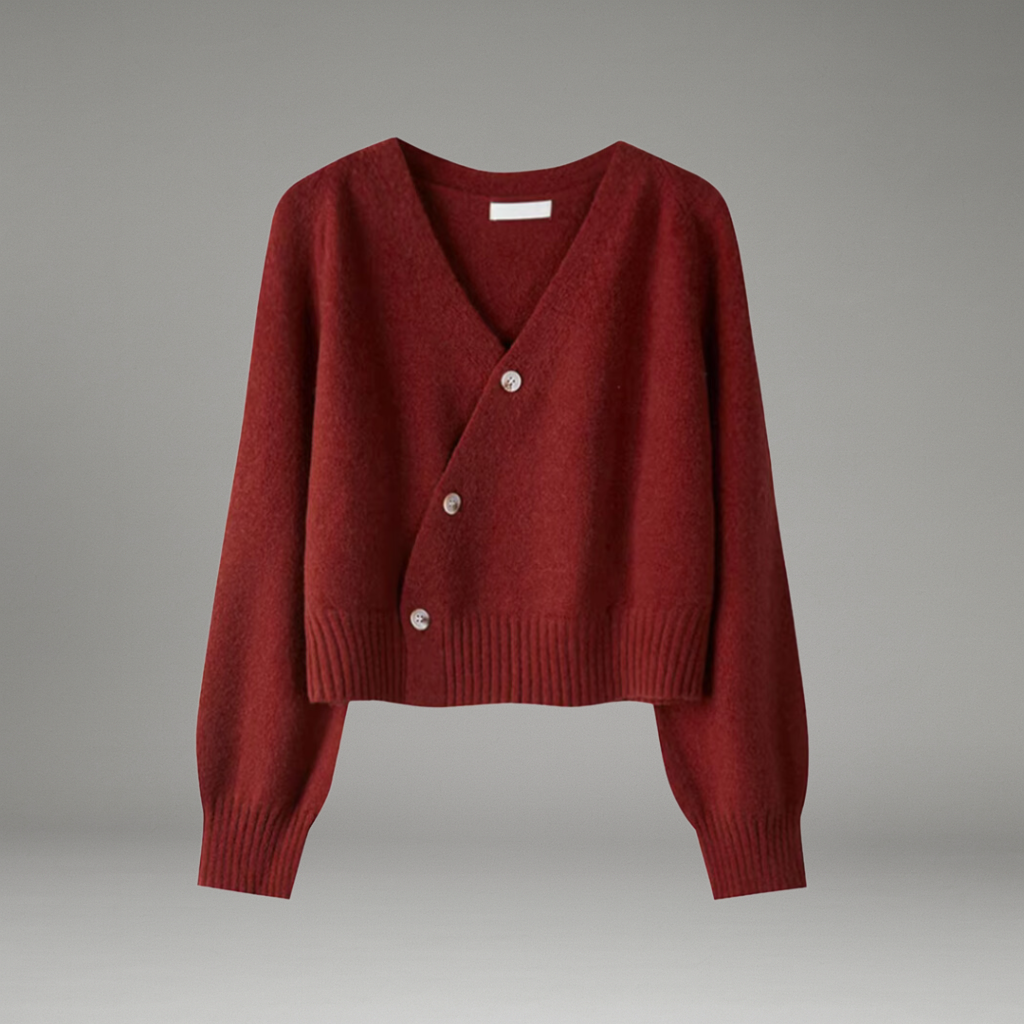 Women’s V-Neck Cardigan with Asymmetric Button Closure