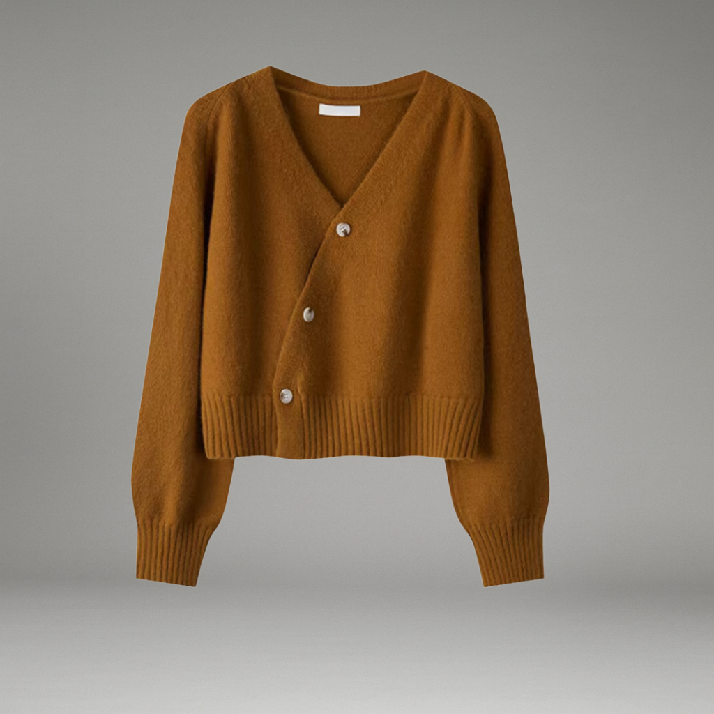 Women’s V-Neck Cardigan with Asymmetric Button Closure